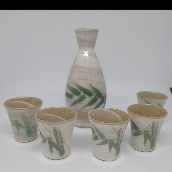 Vintage PCDG Sake Set Ceramic Hand Painted Bamboo - Picture 5 of 10